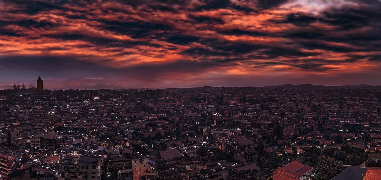 Kampala at sunset, photographed from the Uganda National Mosque minaret
